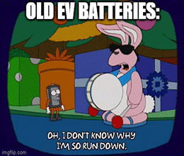Old EV batteries bunny run down gif