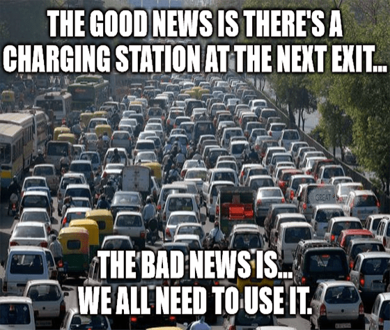 Charging stations next exit traffic meme