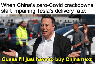 China's zero-COVID Tesla factory delivery meme