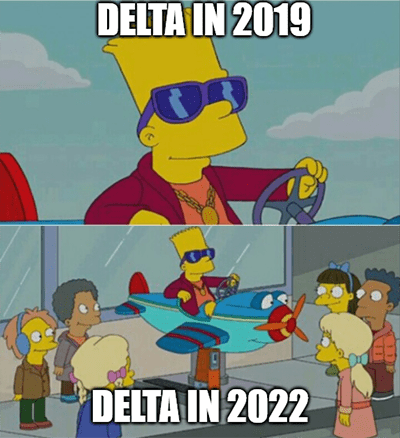 Delta in 2022 vs 2019 Simpsons meme