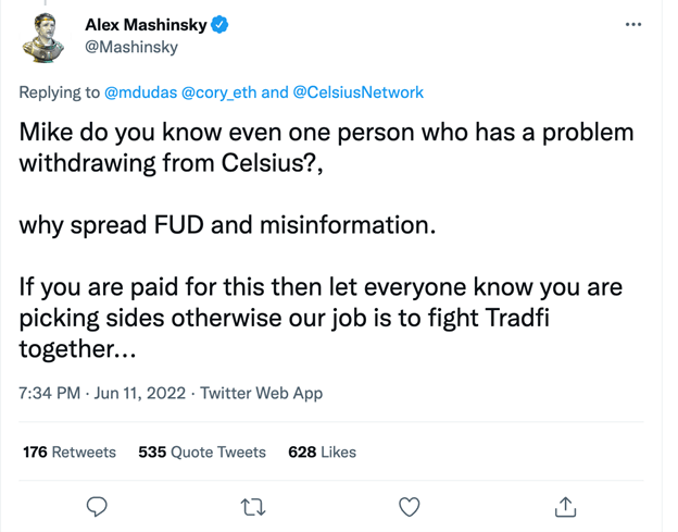 Celsius crypto tweet