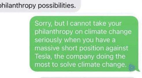 Elon Musk text to Bill Gates Tesla Short
