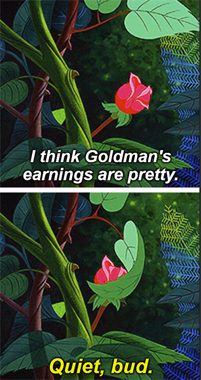 Goldman's earnings are pretty flowers Alice meme