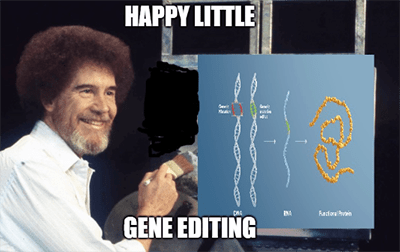 happy little gene editing Bob Ross meme