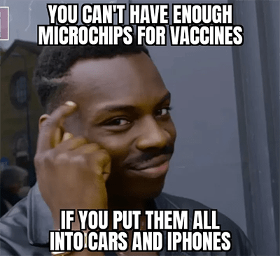 Microchips for vaccines cars TSM meme