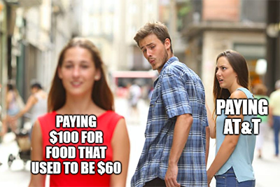 Paying for food or paying AT&T phone meme