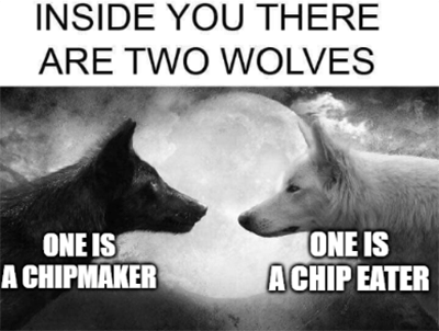Inside you are two wolves chipmaker meme