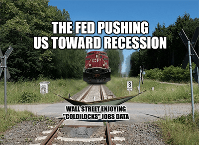 Fed pushing toward recession hammock train meme