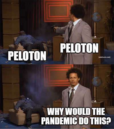 Peloton shoots Peloton why would pandemic do this meme