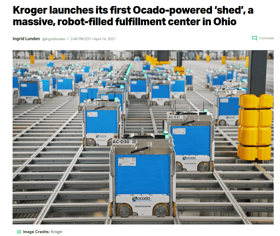 Kroger launches ocado-powered shed
