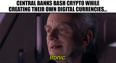 Banks bash crypto digital currencies ironic meme