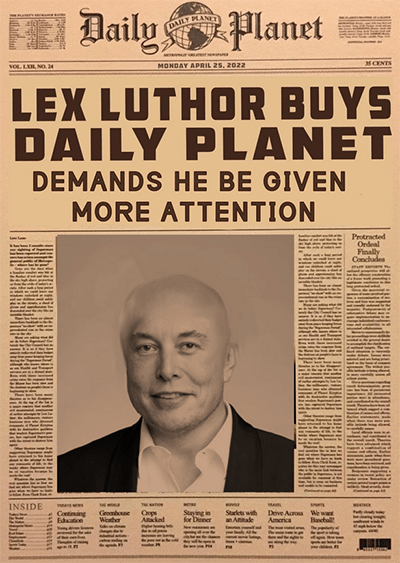 Elon Musk Lex Luther buys Daily Planet meme