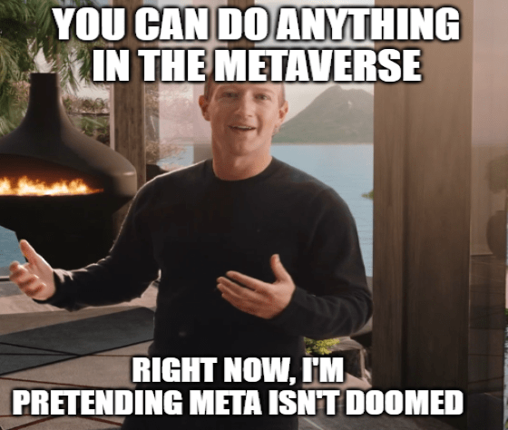 Do anything in the metaverse pretending Meta isn't doomed meme