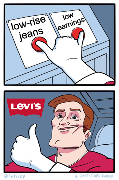 Levi's low rise jeans low earnings buttons meme