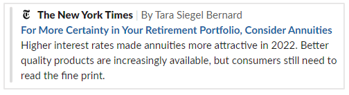 New York Times recommends retirees to invest in annuities.