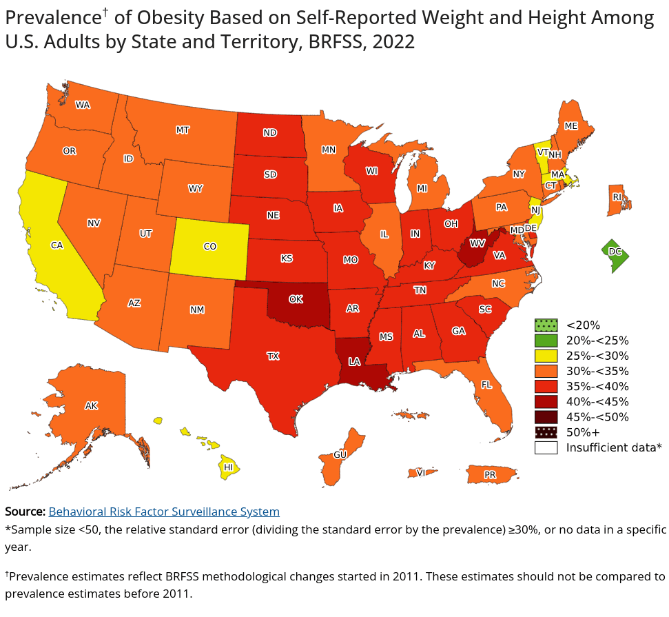 U.S Map of Obesity Based on Weight and Height