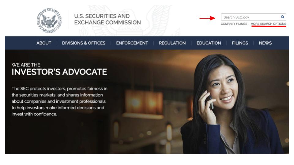 SEC website homepage evaluate a company