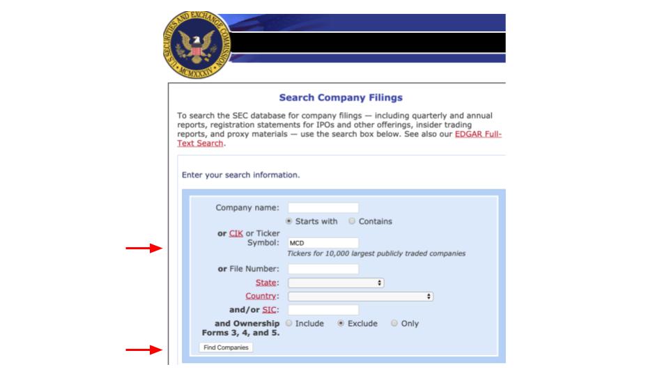 SEC Website search page evaluate companies and research stock