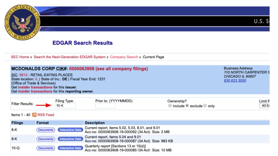 SEC website company search