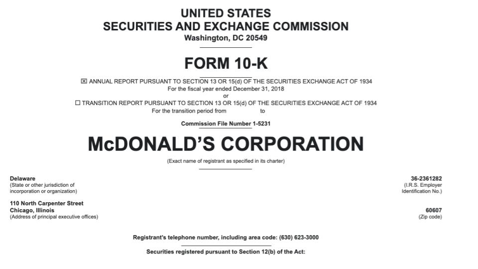 MacDonald's k-10 filing