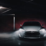 tesla car in garage