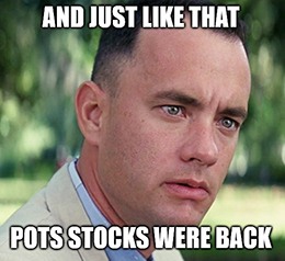 CGC just reported a narrower-than-expected loss of $0.09 per share, versus expectations for a loss of $0.37 per share.