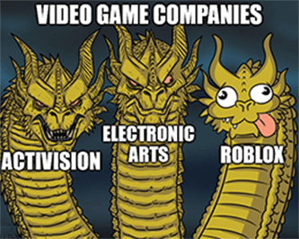 Video game company comparisons Roblox dragon meme