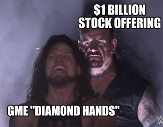 GME stock offering surprising diamond hands meme