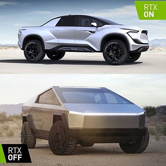 Nvidia RTX on vs off cybertruck meme