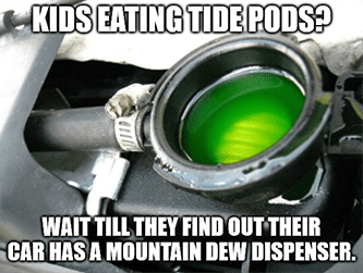 MTN Kids eating tide pods mountain dew car meme