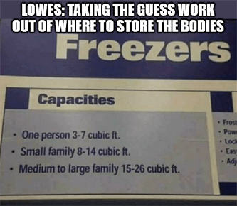 Lowe's taking guesswork storing freezer meme