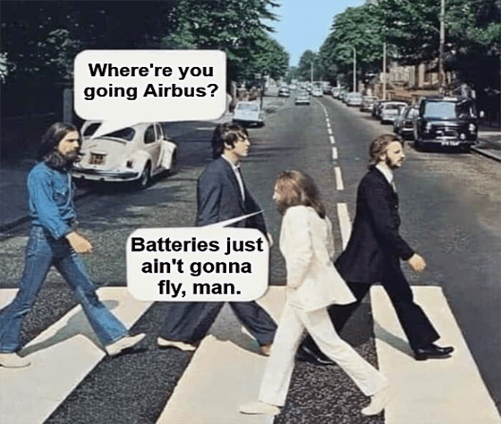 Airbus Beatles PLUG batteries ain't gonna fly meme big