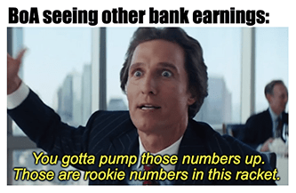 BoA earnings Wolf of Wall Street Pump Those Numbers Up Meme