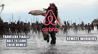 Airbnb remote work Pirates meme