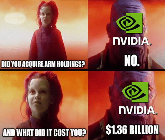 Nvidia didn't acquire cash-and-stock ARM Holding 