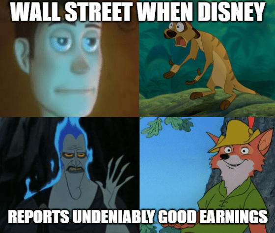 Wall Street Disney reports undeniably good earnings meme