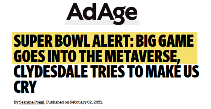 AdAge Super Bowl Goes Into the Metaverse