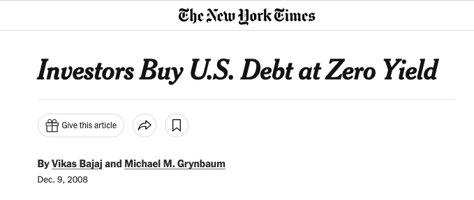 NYT headline investors buy u.s. debt at zero yield