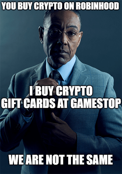 GameStop crypto gift cards not the same meme