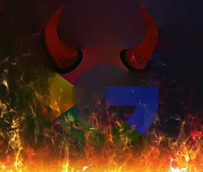 Evil Google devil horns fire meme