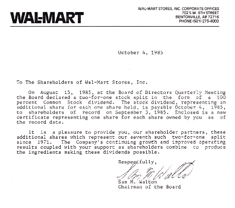 Letter to Walmart Shareholders in 1985