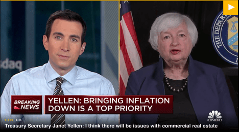CNBC U.S. Treasury Secretary Janet Yellen Sees a Problem in Commercial Real Estate