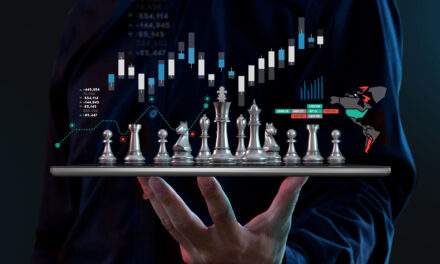 Chessboard with stock market in background